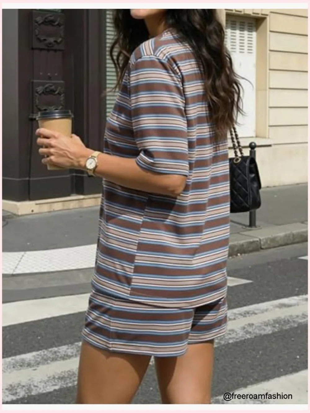 Women's 2 Piece Short Set Striped Loose Fit Lounge Matching Airport Travel